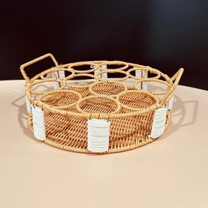 حمالة فرش مدور 12عين مع ايدي معدن مجدول خيش 33 سم