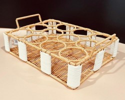 حمالة فرش مربع 12عين مع ايدي معدن مجدول خيش 33 × 25 سم