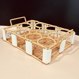 حمالة فرش مربع 12عين مع ايدي معدن مجدول خيش 33 × 25 سم