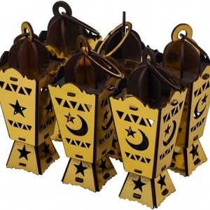 فانوس خشب مصري حجم صغير شكل مبخرة خليجي مع رسم مسجد وهلال