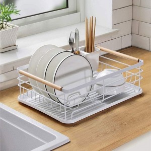 مشك صحون طابق واحد ابيض مع حمالة معالق وسكاكين مع مصفاة في الاسفل