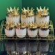 طقم سكريات بهارات 7 قطع بورسلان ابيض شكل يقطينه مع حز ذهبي وستاند 