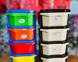 سلة خضار اسود مع 4 جرارات بلاستيك ملون حجم وسط اردني TOPOP