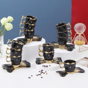 طقم فناجين قهوة اسود مذهب مع متكة ببيونة 12+12 قطعة GY221161