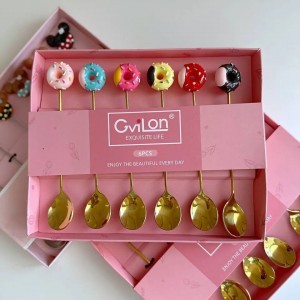 طقم معالق ذهبية طويل 6 قطع مسكه باونتي ملون GVILON