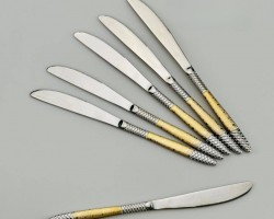 طقم سكاكين / سكينة طعام ستانلس ستيل ثقيل مشجر ذهبي 6 قطع