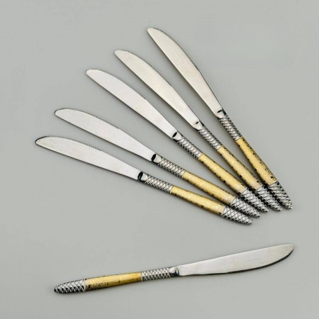 طقم سكاكين / سكينة طعام ستانلس ستيل ثقيل مشجر ذهبي 6 قطع