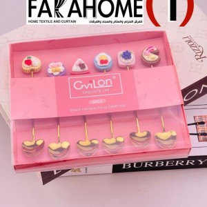 طقم معالق ذهبية طويل 6 قطع مسكه وردة شوكلاه ملون GVILON