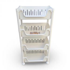 سلة خضار بلاستيك ثقيل لون ابيض 4 طبقة مقاس 40 × 25 × 83