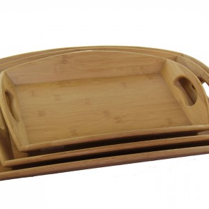 طقم صواني شكل مستطيل - حيف بيضاوي عالي بامبو خشب 3 قطع