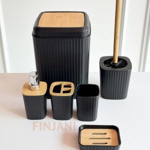 طقم حمام بلاستيك6 قطع مع غطاء خشب بامبو اسود GDC201-108