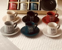 طقم فنجان - فناجين قهوة مع يد بورسلان ملون مع استكانة 24 قطعة Coffee IDEA 