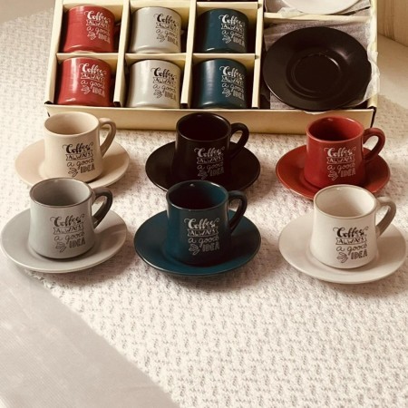 طقم فنجان - فناجين قهوة مع يد بورسلان ملون مع استكانة 24 قطعة Coffee IDEA 