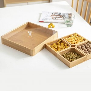 مضيفة بامبو مربع 4 عيون 40 سم  زوايا لف مع صحون و غطاء اكريليك