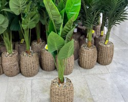 شجر - قوار ورد اخضر مقاس 110 سم مع قوار قش حجم كبير