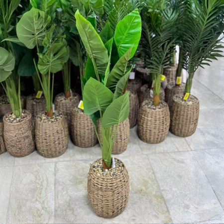 شجر - قوار ورد اخضر مقاس 110 سم مع قوار قش حجم كبير