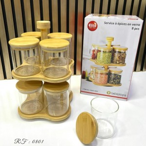 طقم بهار زجاج ستاند خشب متحرك 8 قطع H3601-0801