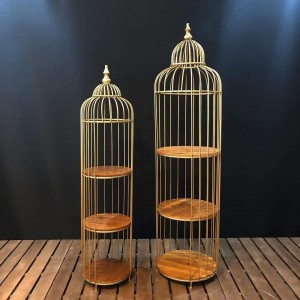 طقم قفص زواية 2 قطعة ذهبي مع وجه خشب 3 دور 