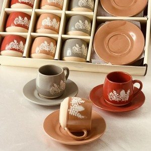 طقم فنجان - فناجين قهوة مع يد بورسلان ملون مع استكانة رسم ريش 24 قطعة طقم فنجان - فناجين قهوة مع يد بورسلان ملون مع استكانة رسم ريش 24 قطعة