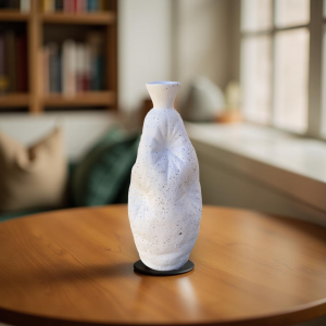 فازة بوهيمي حجر ابيض شكل جرة طويل مع عنق وسط مجعد 30 سم