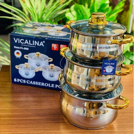 طقم طناجر ستانلس ثقيل مع موزع حراري بغطاء زجاج 26+28+32 