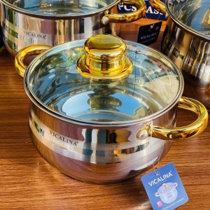طقم طناجر ستانلس ثقيل مع موزع حراري بغطاء زجاج 26+28+32 طقم طناجر ستانلس ثقيل مع موزع حراري بغطاء زجاج 26+28+32