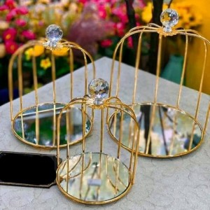 طقم تحفة شكل قفص ذهبي 3 قطع