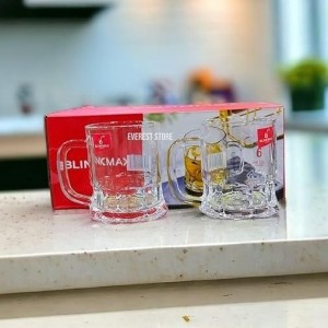 طقم ماج  زجاج  / كاسة شاي نسكافيه 6 قطع شفاف ملس قاعدة مضلع يد مستطيل BLINKMAX KTBZ119