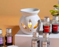 طقم مبخرة مع شمعتين وعلب زيت  9 قطع