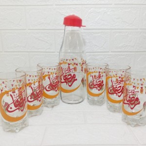 طقم كاسات شراب مع قارورة رمضان 7 قطع