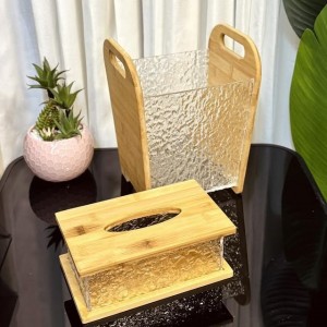 سلة مهملات مع علبة محارم اكريليك وخشب بامبو 