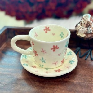 ماغ بورسلان مع صحن مرسم هاند ميد ورد صغير M55-9