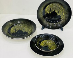 طقم صحون اسود منقش رمضان كريم 18 قطعة