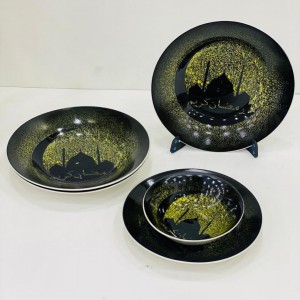 طقم صحون اسود منقش رمضان كريم 18 قطعة