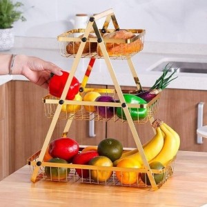 ستاند تفضيل - سلة فواكة معدن ذهبي ثلاثة طوابق مقاس 40.5 * 20 * 49 سم ستاند تفضيل - سلة فواكة معدن ذهبي ثلاثة طوابق مقاس 40.5 * 20 * 49 سم