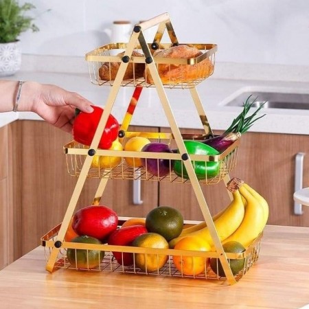 ستاند تفضيل - سلة فواكة معدن ذهبي ثلاثة طوابق مقاس 40.5 * 20 * 49 سم ستاند تفضيل - سلة فواكة معدن ذهبي ثلاثة طوابق مقاس 40.5 * 20 * 49 سم