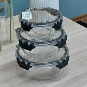 طقم علب حفظ طعام طبروير مدور زجاج غطا اكريليك 3 قطع