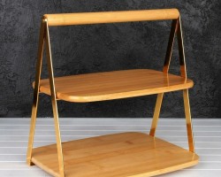 مضيفة خشب بامبو طابقين - صينية تقديم فواكه خشب طبقتين