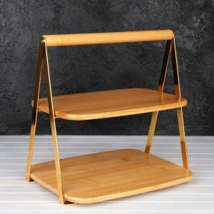 مضيفة خشب بامبو طابقين - صينية تقديم فواكه خشب طبقتين