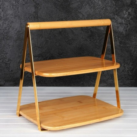 مضيفة خشب بامبو طابقين - صينية تقديم فواكه خشب طبقتين