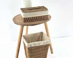 طقم سلة مهملات مع علبة محارم مجدول خيط رتان / قش صناعة يدوية