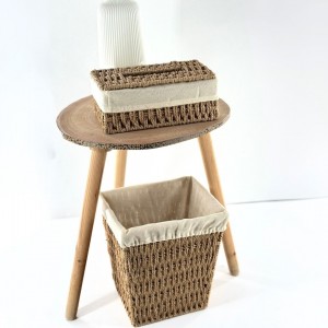 طقم سلة مهملات مع علبة محارم مجدول خيط رتان / قش صناعة يدوية