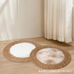 دعسة مدور يدوي قش دائري مع ريش في الوسط 80 سم