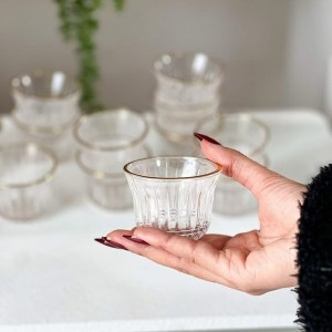 طقم فناجين قهوة سادة زجاج محزز مع حز ذهبي 12 قطعة A.D.C