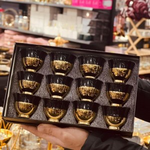 طقم فناجين قهوة سادة بورسلان مذهب موديلات مختلفة