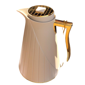 دلة ثيرموس قهوة كابتشينو مذهب كاروهات عمودية مع مثلث في الخلف كبسة مستطيل في الأعلى تيرموس قهوة 1 لتر I82407-1.0-L-WH