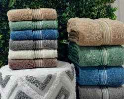 بشكير بامبو تركي قطن ثقيل 50 × 90 سم بشاكير سادة محزز الوان على الطرف عتبة