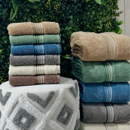 منشفة بامبو تركي قطن ثقيل 100 × 150 سم منشفة سادة محزز الوان على الطرف عتبة