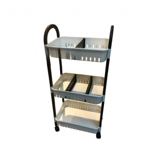 عربة سلال خضار بلاستيك بيج  3 رف مع لاعجال