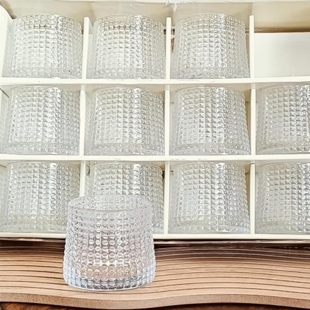 طقم كاسات عصير زجاج مربعات منقط قصير 12 قطعةADC24-03SP 5127